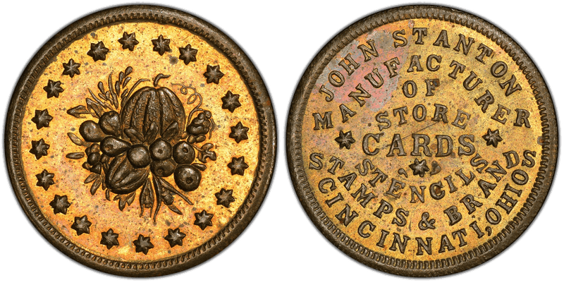 (1861-65) Brass Civil War Store Card F-165FX-13b, John Stanton OH