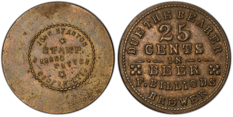 (1861-65) Brass Civil War Store Card F-165Q-1b, F. Billiods OH