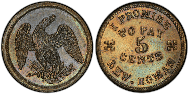 (1861-65) Brass Civil War Store Card F-165R-11b, Lew. Bowman OH