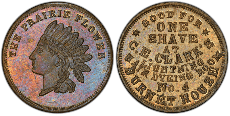 (1861-65) Brass Civil War Store Card F-165Y-4b, C.E. Clark's OH