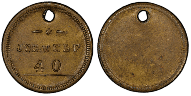(1861-65) Brass Civil War Store Card F-175R-2b, Holed Jos. Welf OH