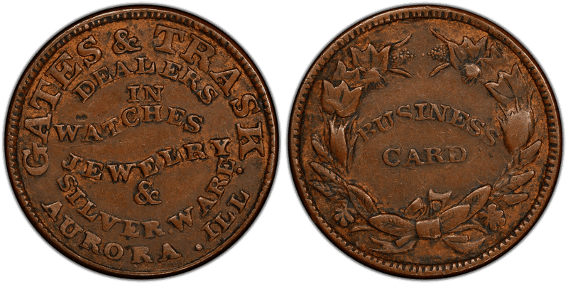 (1861-65) Copper Civil War Store Card F-25B-1a, Gates & Trask IL