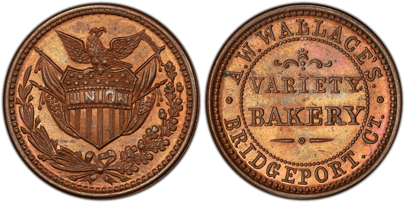 (1861-65) Copper Civil War Store Card F-35B-1a, A.W. Wallace's CT