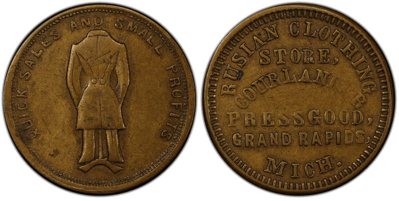 (1861-65) Brass Civil War Store Card F-370B-1b, Courlander & Pressgood MI
