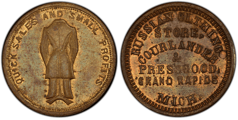 (1861-65) Brass Civil War Store Card F-370B-2b, Courlander & Pressgood MI