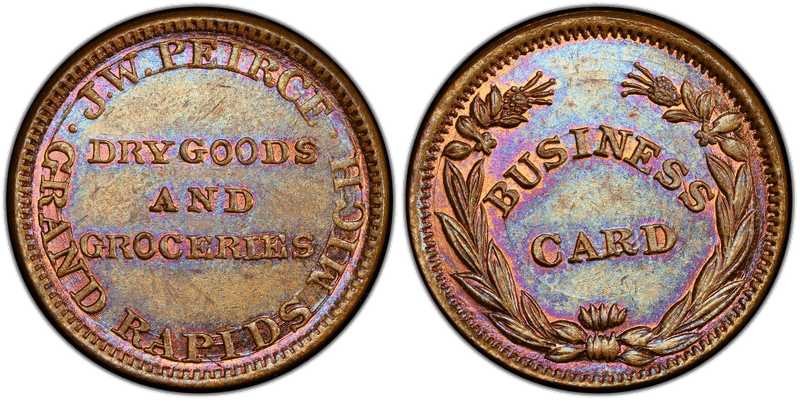 (1861-65) Brass Civil War Store Card F-370H-2b, J.W.Peirce MI