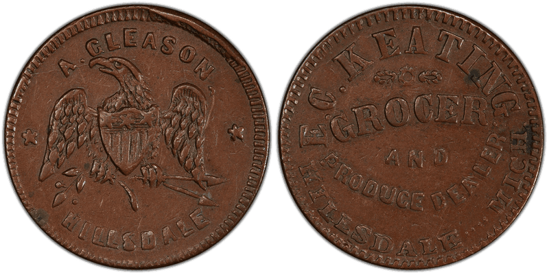 (1861-65) Copper Civil War Store Card F-450H-3a, E.C. Keating MI