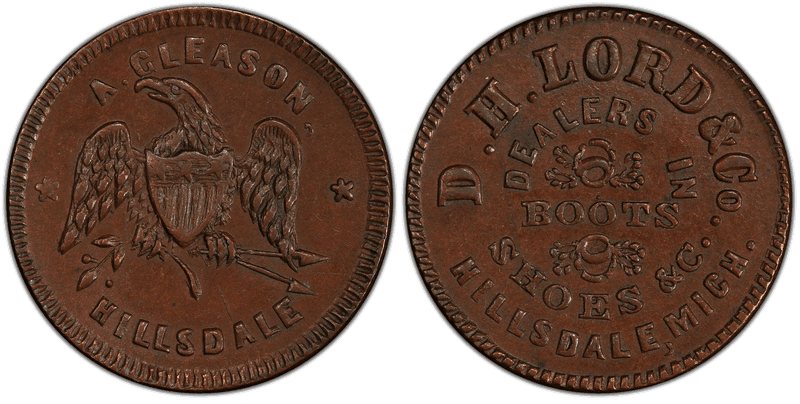 (1861-65) Copper Civil War Store Card F-450I-2a, D.H. Lord & Co. MI