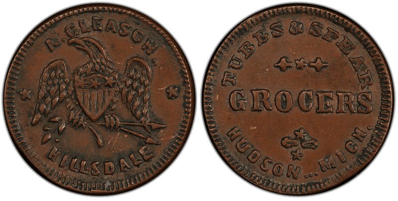 (1861-65) Copper Civil War Store Card F-480G-2a, Tubbs & Spear MI