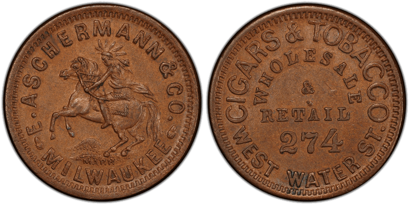 (1861-65) Copper Civil War Store Card F-510A-1a, E. Aschermann & Co. WI