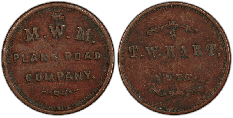 (1861-65) Copper Civil War Store Card F-510Q-1a, T.W. Hart WI