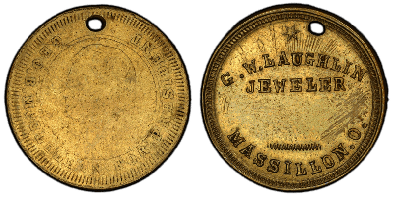 (1861-65) Brass Civil War Store Card F-535Ba-1bo, Holed G.W. Laughlin OH
