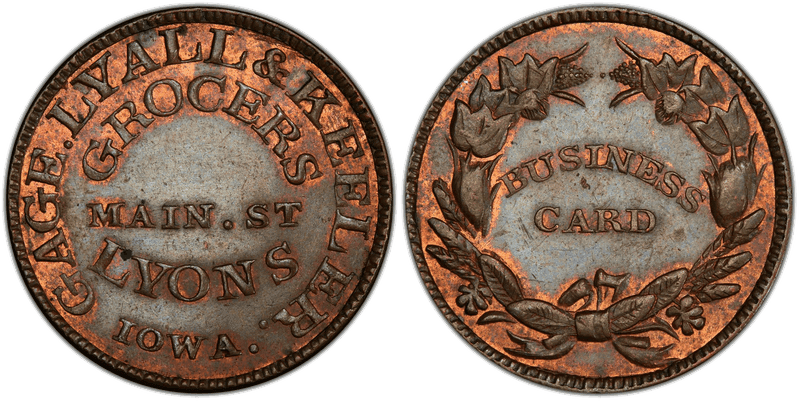 (1861-65) Copper Civil War Store Card F-570A-1a, Gage. Lyall & Keller IA