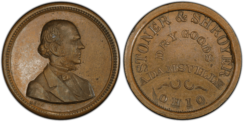 (1861-65) Brass Civil War Store Card F-5A-6b, Stoner & Shroyer OH