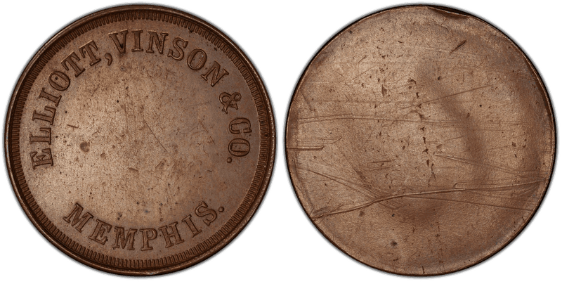 (1861-65) Copper Civil War Store Card F-600B-13a, Elliot, Vinson & Co. TN