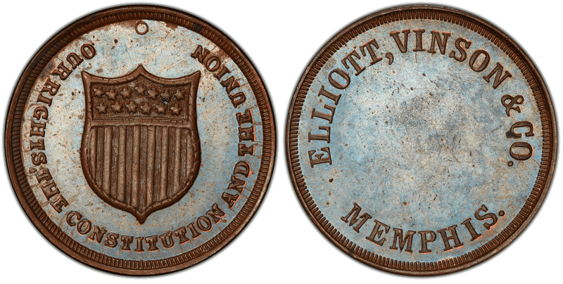 (1861-65) Copper Civil War Store Card F-600B-8a, Elliot, Vinson & Co. TN