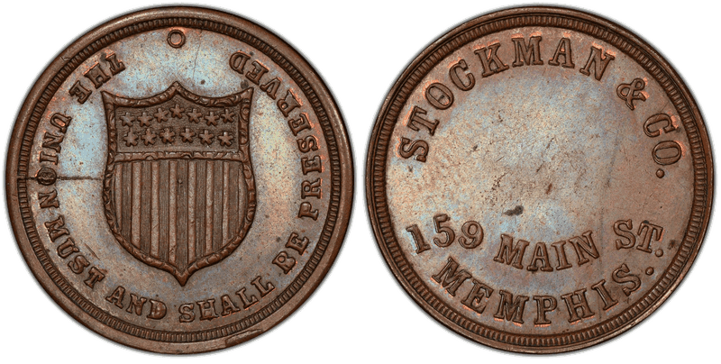 (1861-65) Copper Civil War Store Card F-600F-7a, Stockman & Co. TN