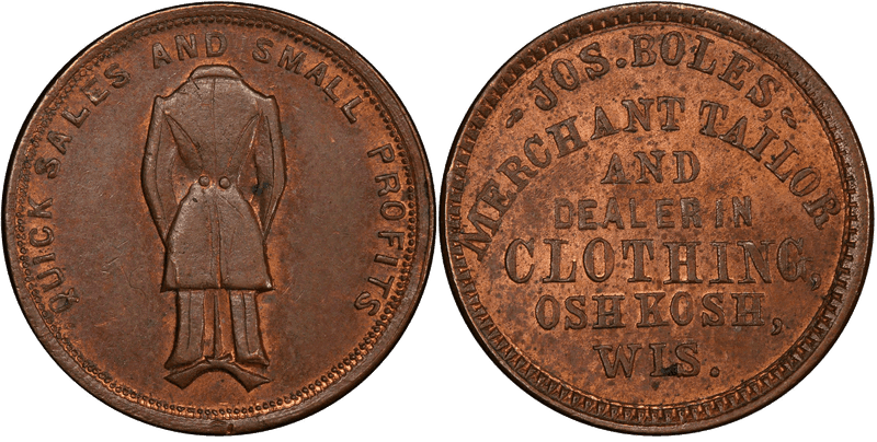 (1861-65) Copper Civil War Store Card F-620B-1a, Jos. Boles WI