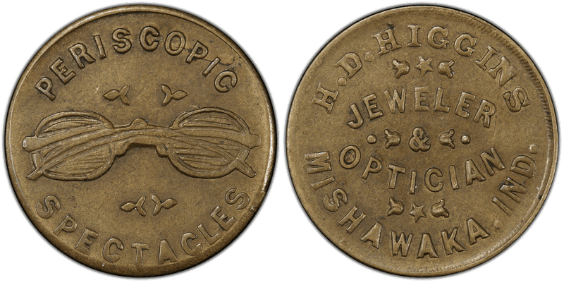 (1861-65) Brass Civil War Store Card F-630A-13b, H.D. Higgins IN
