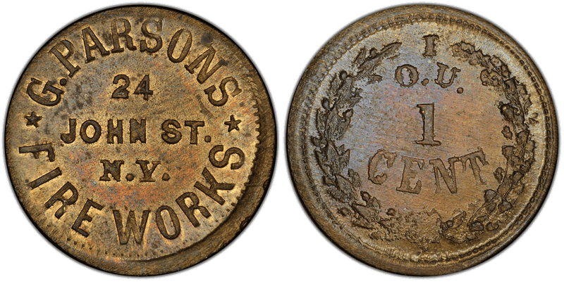 (1861-65) Brass Civil War Store Card F-630BE-11b, G. Parsons NY