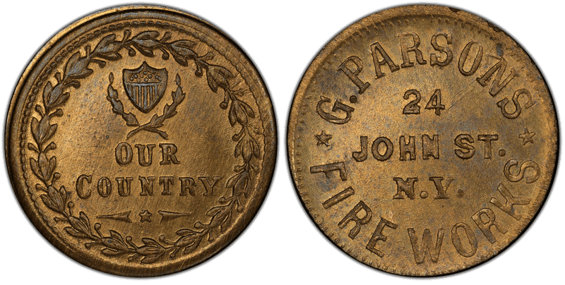 (1861-65) Brass Civil War Store Card F-630BE-8b, G. Parsons NY