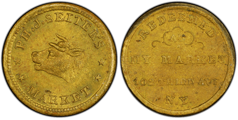 (1861-65) Brass Civil War Store Card F-630BQ-2b, PH.J. Seiter's NY