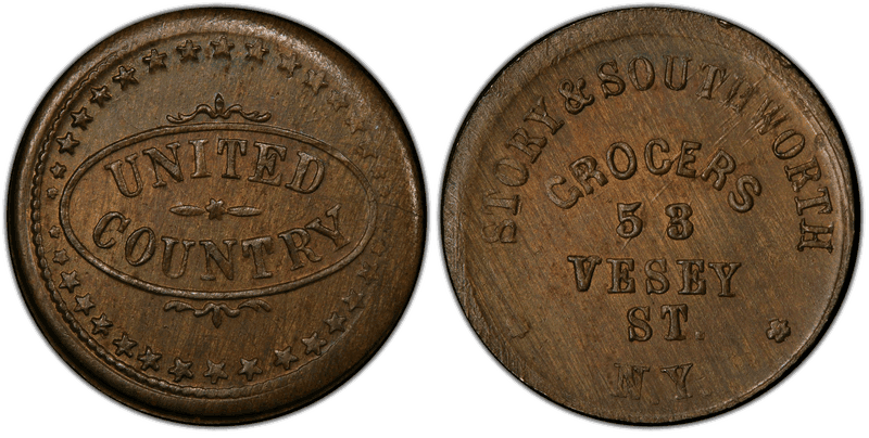(1861-65) Brass Civil War Store Card F-630BV-16b, Story & Southworth NY