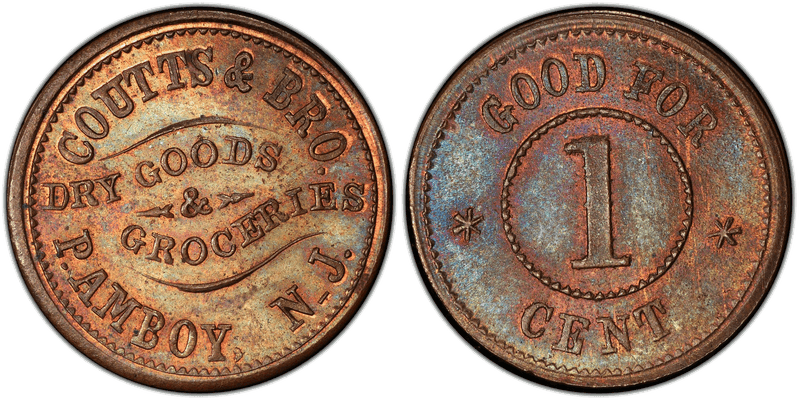 (1861-65) Copper Civil War Store Card F-690A-2a, Coutts & Bro. NJ