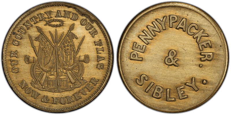 (1861-65) Brass Civil War Store Card F-750Oa-1b, Pennypacker & Sibley PA