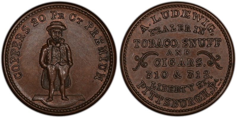 (1861-65) Copper Civil War Store Card F-765J-1a, A. Ludewig PA