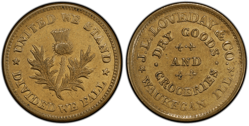 (1861-65) Brass Civil War Store Card F-890B-1b, J.L. Loveday & Co. IL