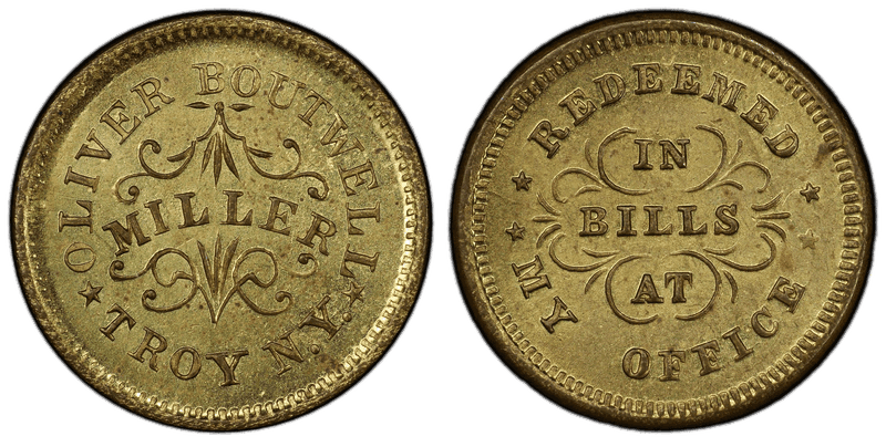 (1861-65) Brass Civil War Store Card F-890B-32b, Oliver Boutwell NY