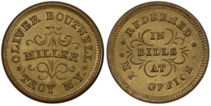 (1861-65) Brass Civil War Store Card F-890B-33b, Oliver Boutwell NY