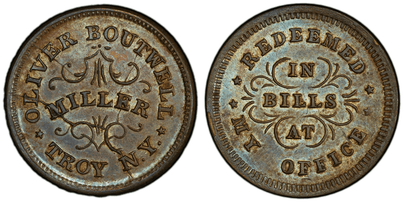 (1861-65) Brass Civil War Store Card F-890B-34b, Oliver Boutwell NY