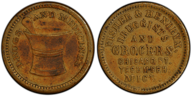 (1861-65) Brass Civil War Store Card F-920A-1b, Fisher & Hendrix MI