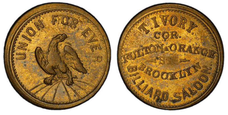 (1861-65) Brass Civil War Store Card F-95D-4b, T. Ivory NY