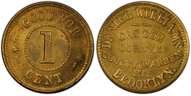 (1861-65) Brass Civil War Store Card F-95F-4b, Daniel Williams NY