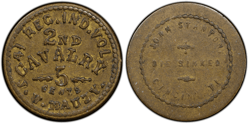 (1861-65) Brass Civil War Sutler Token S-41-5B, J.W. Mauzy-John Stanton
