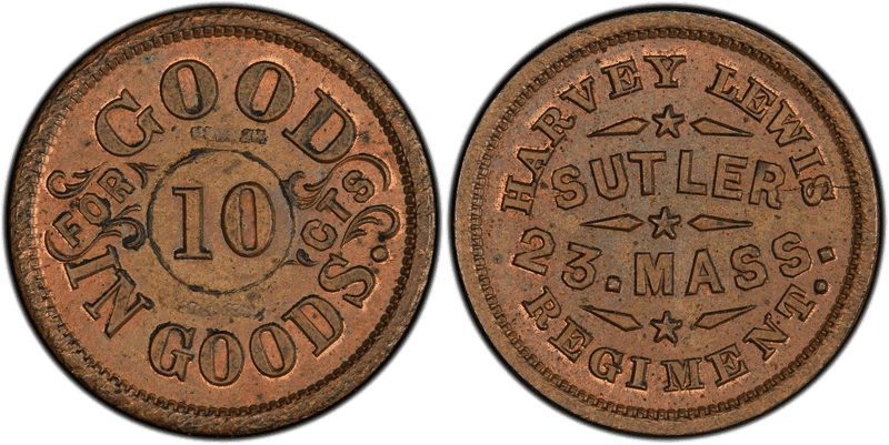 (1861) Copper Civil War Sutler Token S-23-10C, Harvey Lewis