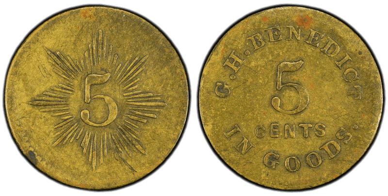 (1861-65) Brass Civil War Sutler Token S-13-5B, G. H. Benedict