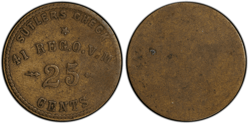 (1861-65) Brass Civil War Sutler Token S-41-25B, Ohio Volunteer Infantry