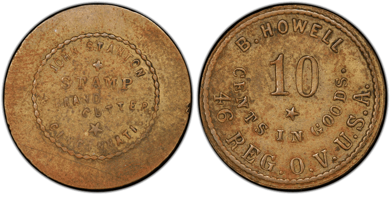 (1861-65) Brass Civil War Sutler Token S-46-10B, B. Howell