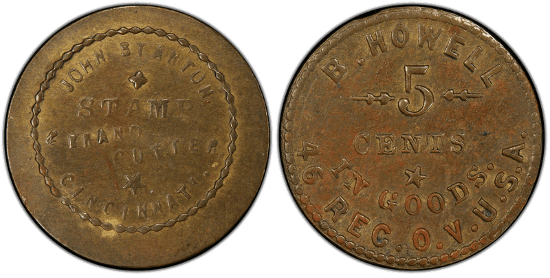 (1861-65) Brass Civil War Sutler Token S-46-5B, B. Howell
