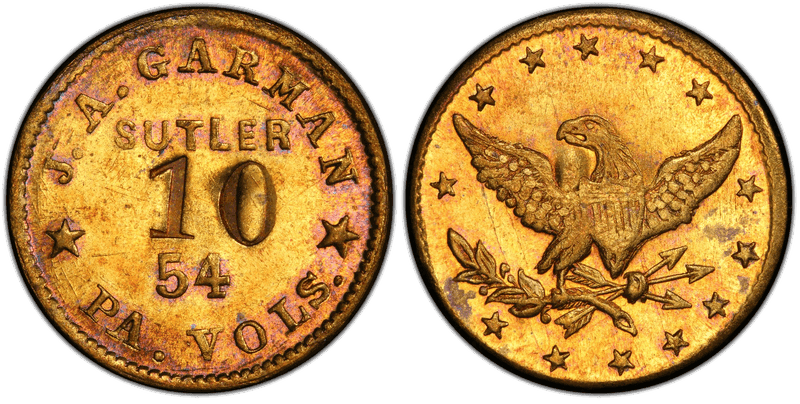 (1861-65) Brass Civil War Sutler Token S-54-10Bb, J.A. Garman