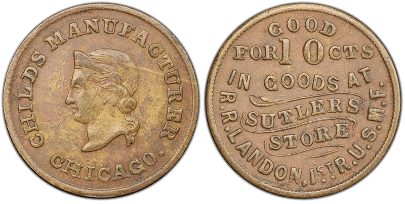 (1861-65) Brass Civil War Sutler Token S-1c-10B, R.R. Landon