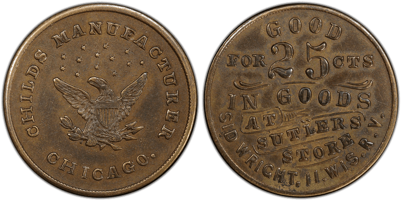 (1861-65) Brass Civil War Sutler Token S-11-25B, Sid Wright