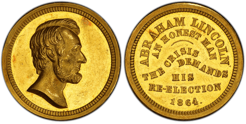 (1864) Gold Medalet J-PR-35, Abraham Lincoln