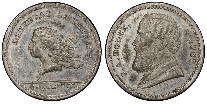 (1867) White Metal Token Rulau Ma-Sp-43D, J.A. Bolen