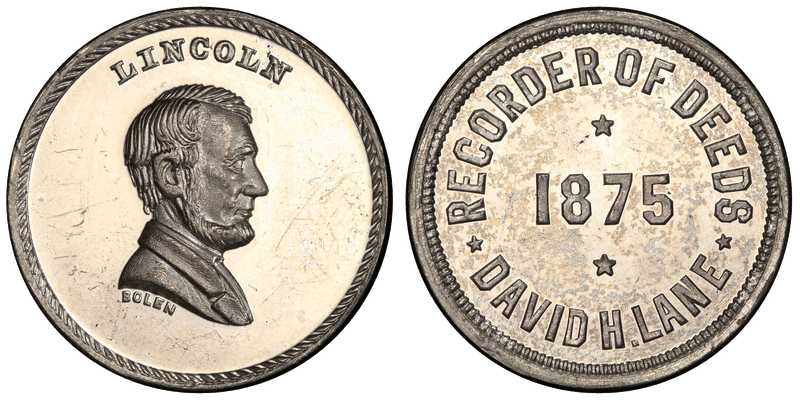 (1875) Medal JAB-K-8 White Metal Lincoln-David H. Lane