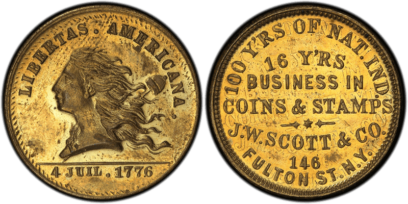 (1876) Brass Token NY-NY 830B, J.W. Scott & Co.